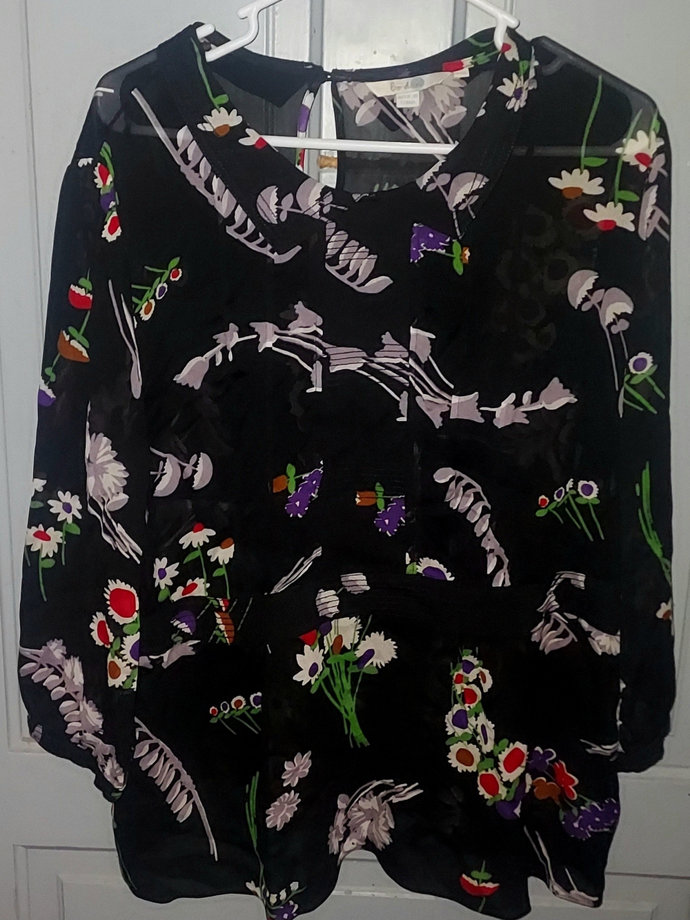 Boden Black Floral sheer blouse. Size 16